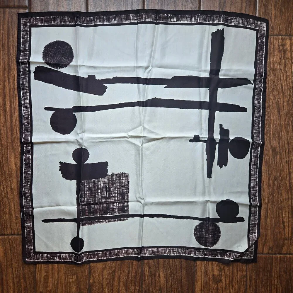 Black and Cream Square Scarf Brush Strokes Classic Style Neutral Classy Gift
